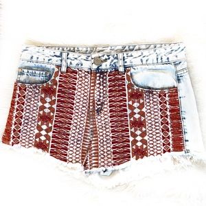 Lord & Taylor UNIQUE Aztec Boho Embroidered Shorts